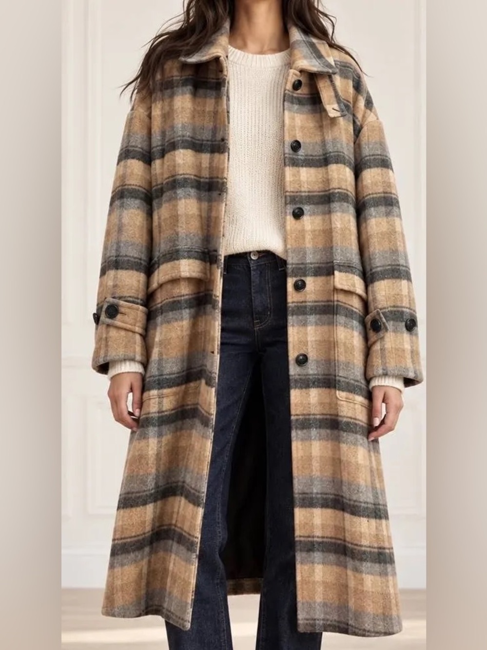 Banana Republic Oversized Wool Plaid Coat